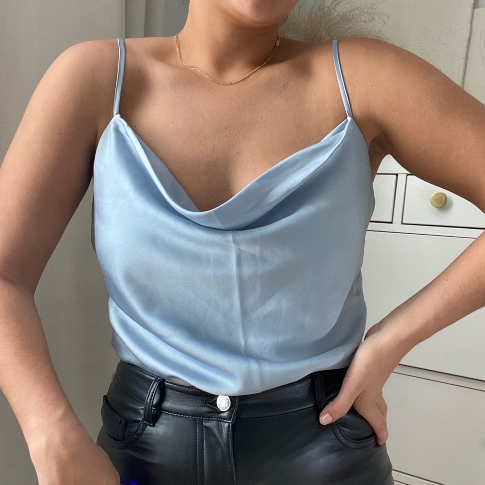 abercrombie baby blue satin tank top
